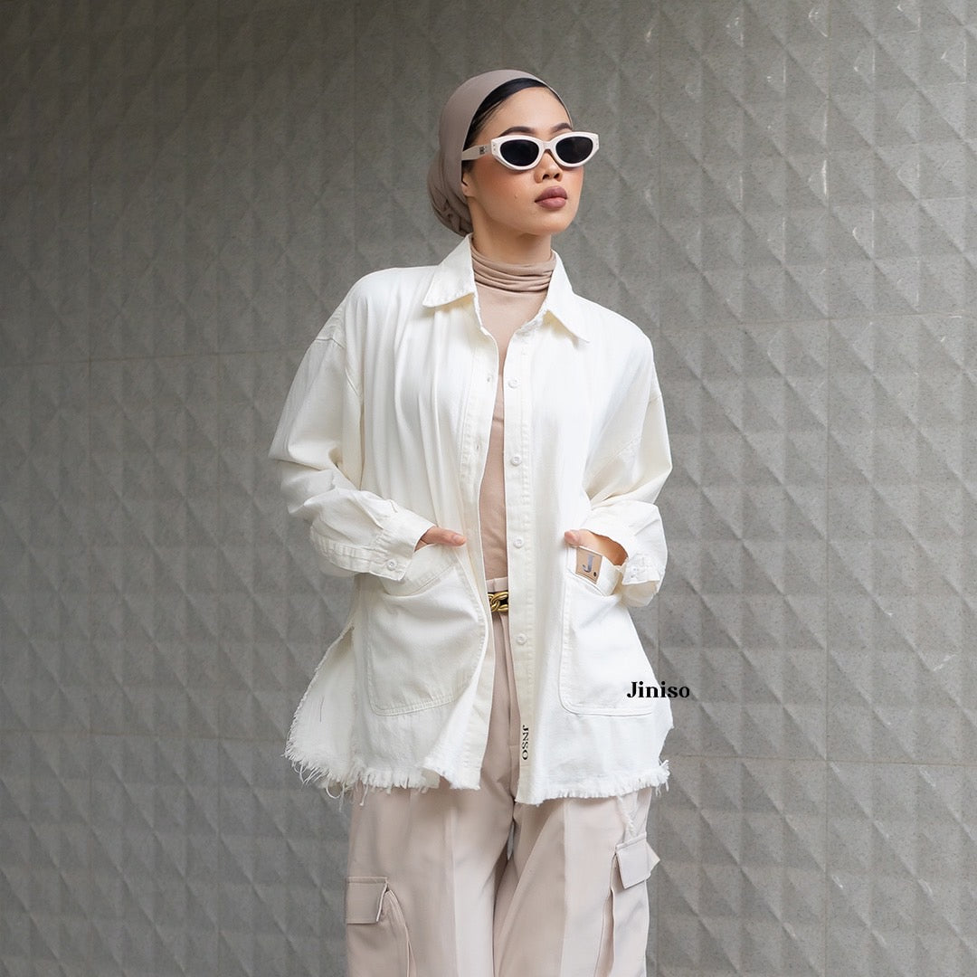 JINISO - Kemeja Denim Raw Pocket Oversize Unisex HYPER ACTIVE