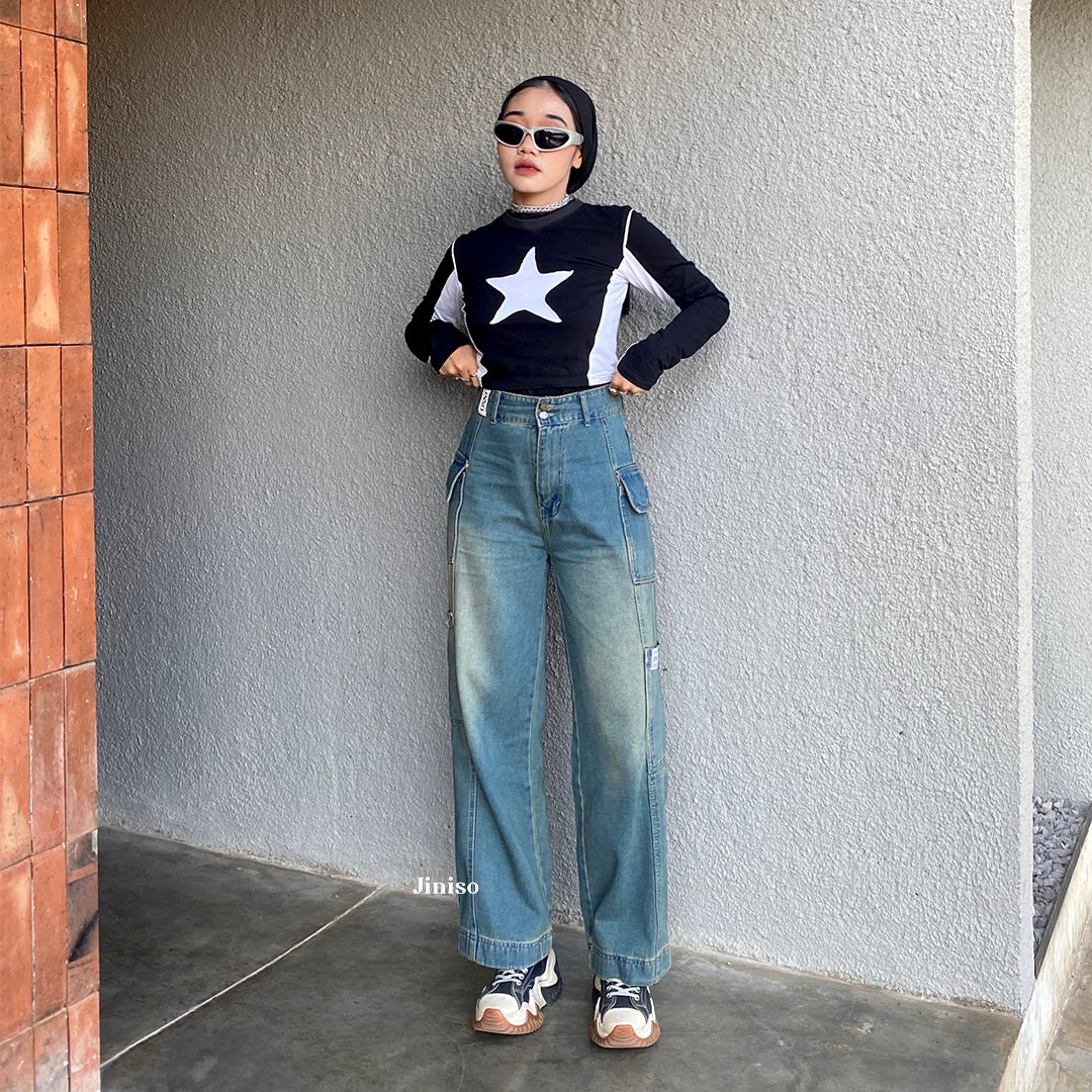 JINISO - Cargo Baggy Highwaist Jeans 417 HANDS UP