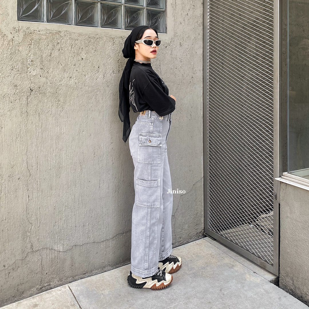 JINISO - Highwaist Cargo Baggy Jeans 415 HANDS UP