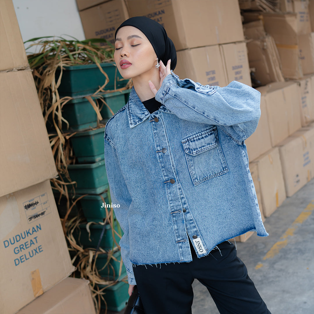 JINISO Jaket Jeans Oversize Seoul Blue Acid