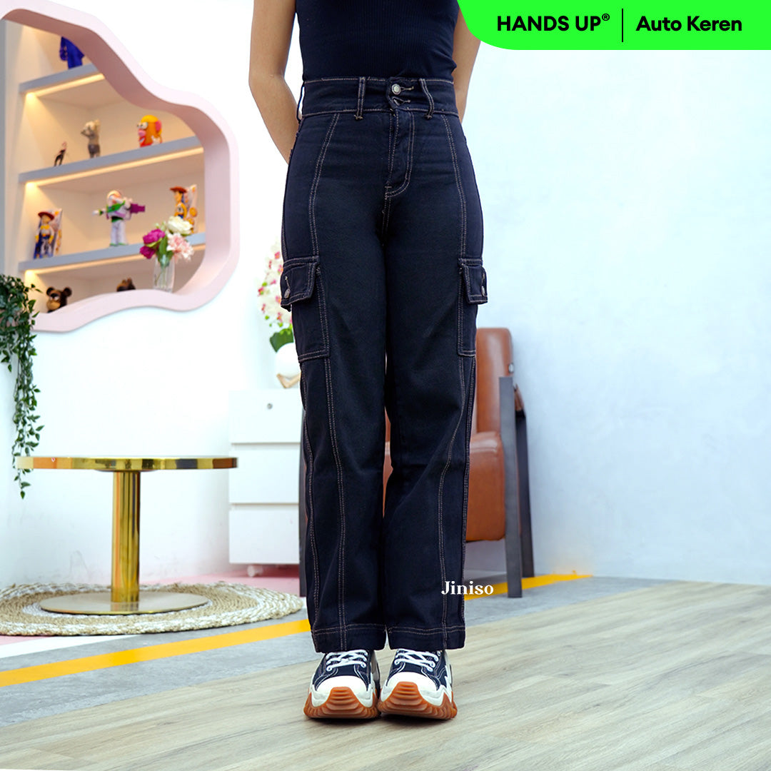 JINISO - Highwaist Cargo Loose Jeans Black Oreo Gold 405 HANDS UP