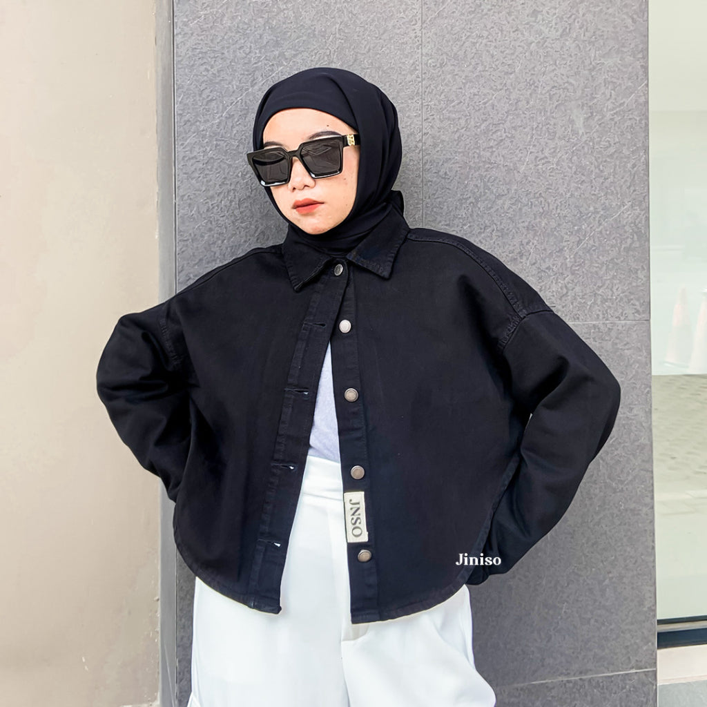 JINISO Jaket Crop Jeans Oversize Belle Basic Black