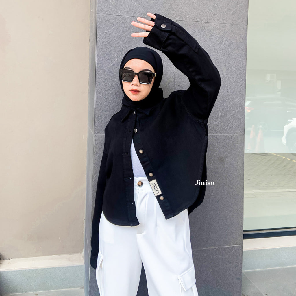 JINISO Jaket Crop Jeans Oversize Belle Basic Black