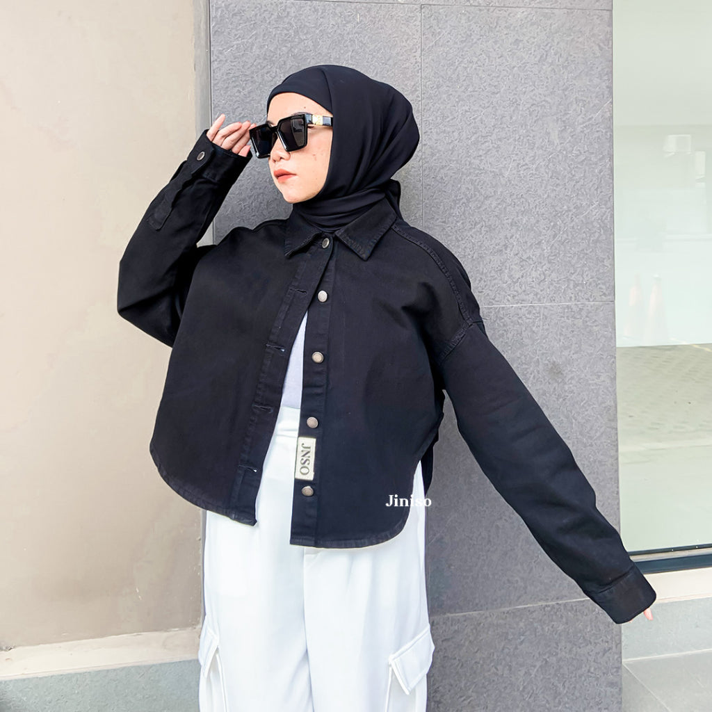 JINISO Jaket Crop Jeans Oversize Belle Basic Black