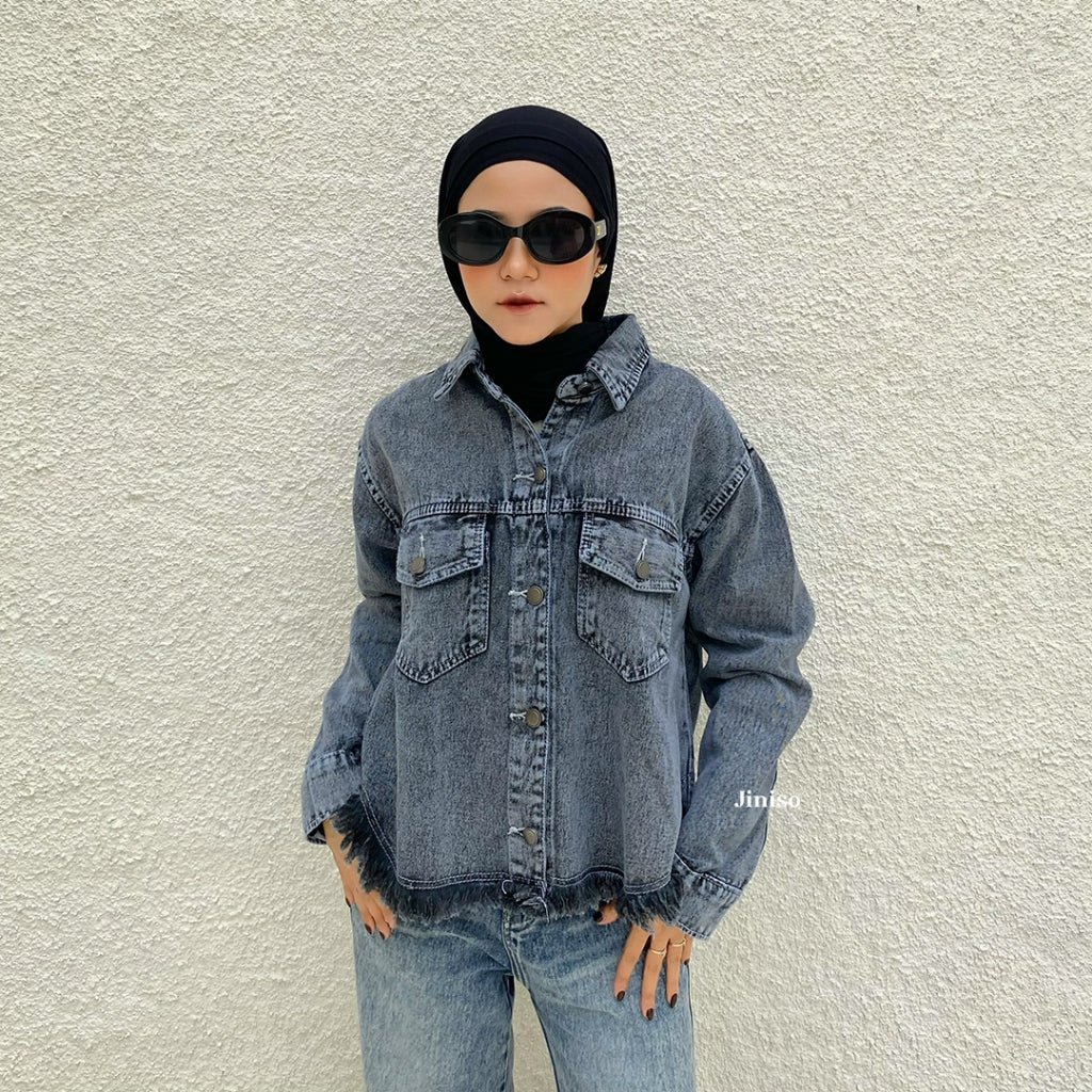 JINISO Jaket Jeans Oversize Marva Snow Grey