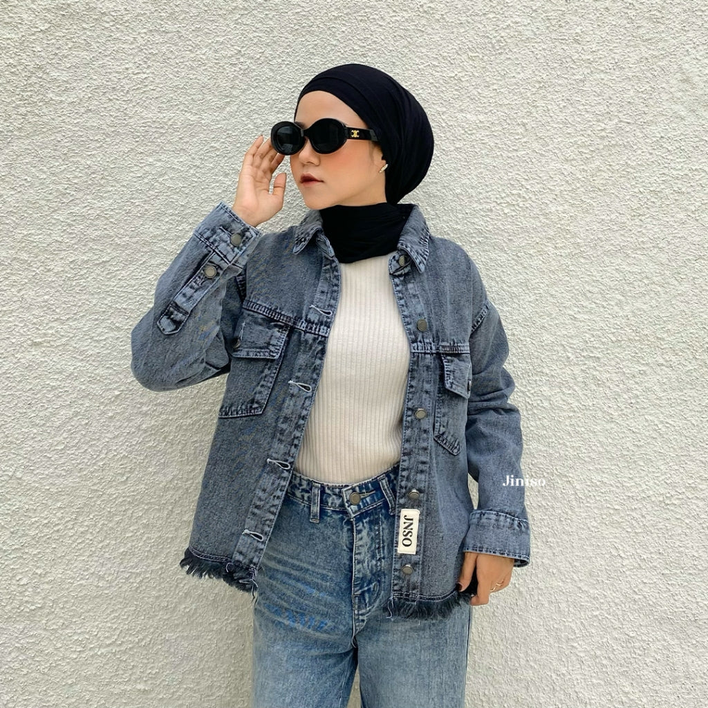 JINISO Jaket Jeans Oversize Marva Snow Grey