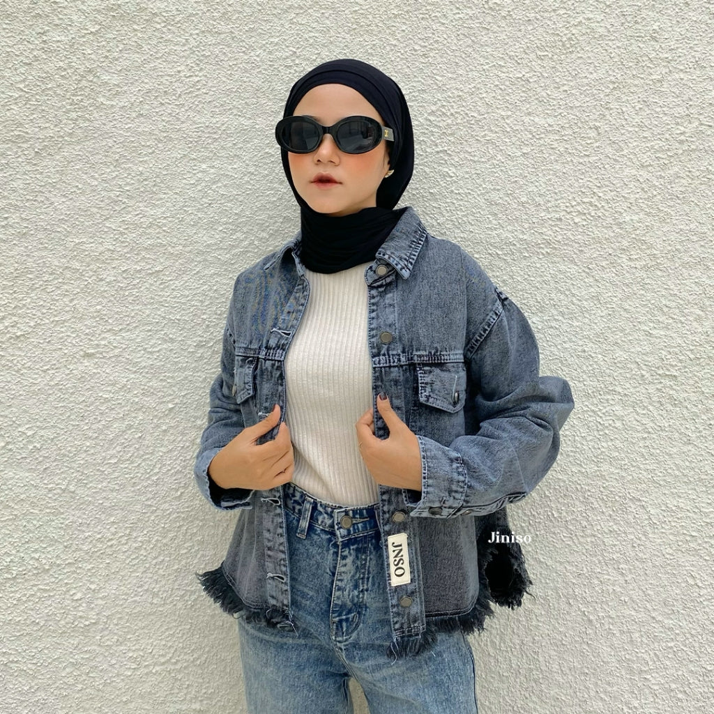 JINISO Jaket Jeans Oversize Marva Snow Grey