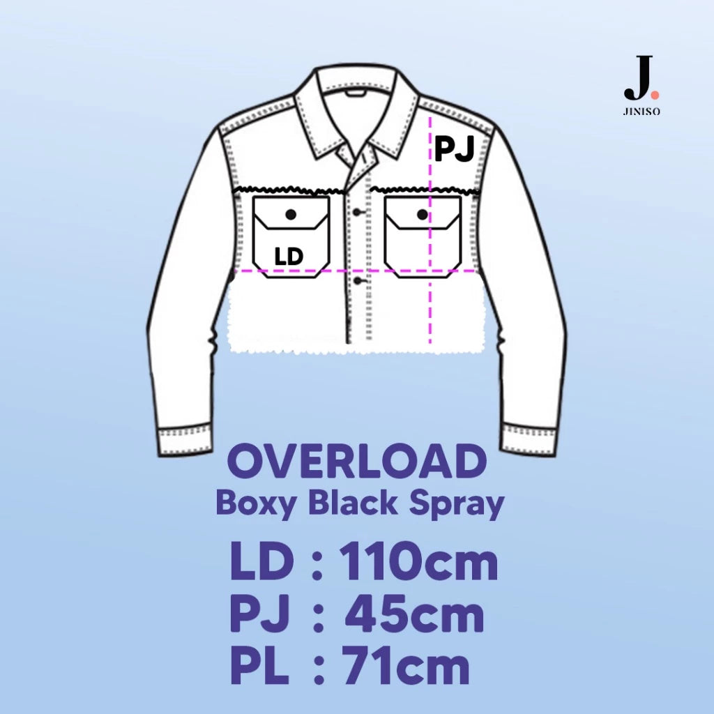 JINISO Jaket Crop Jeans Oversize Boxy Black Spray
