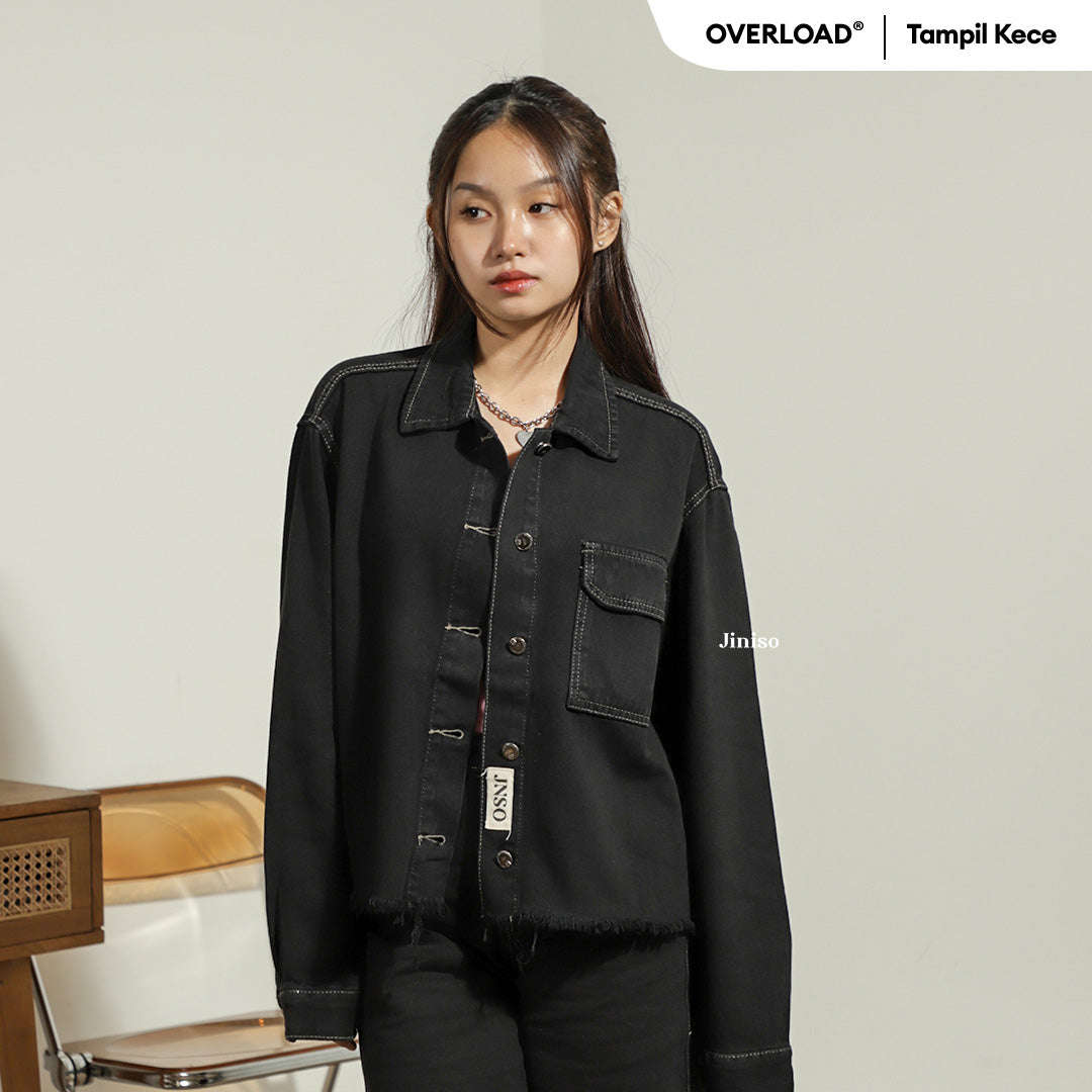 JINISO Jaket Jeans Oversize Seoul Black Oreo Gold