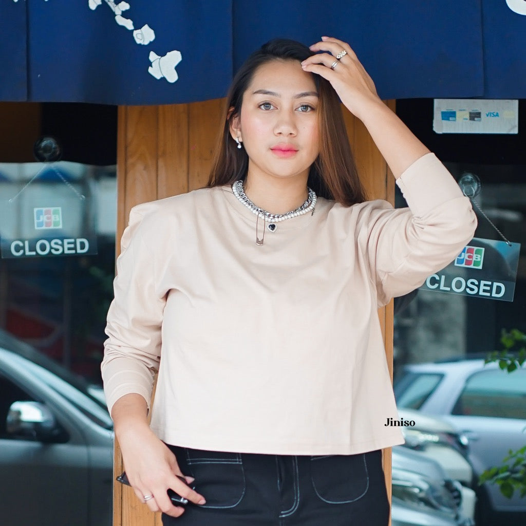 JINISO Kaos Big Size Crop Top Oversize Lengan Panjang Polos T-Shirt