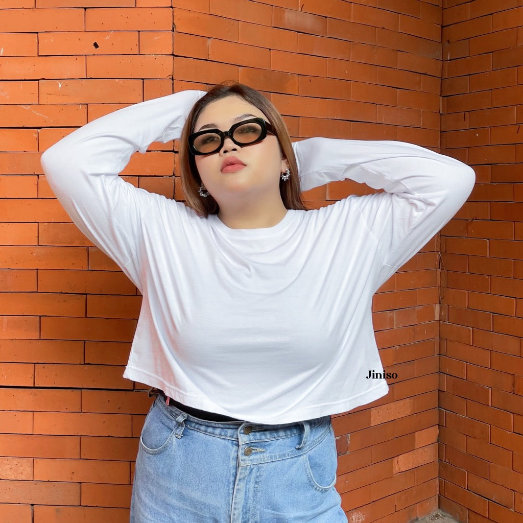 JINISO Kaos Big Size Crop Top Oversize Lengan Panjang Polos T-Shirt