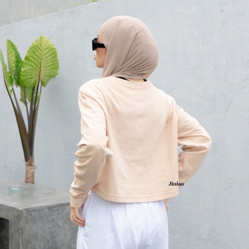 JINISO Kaos Crop Top Oversize Lengan Panjang Polos T-Shirt