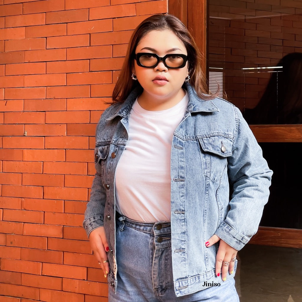 JINISO Big Size Vintage Blue Acid Oversize Jaket Jeans
