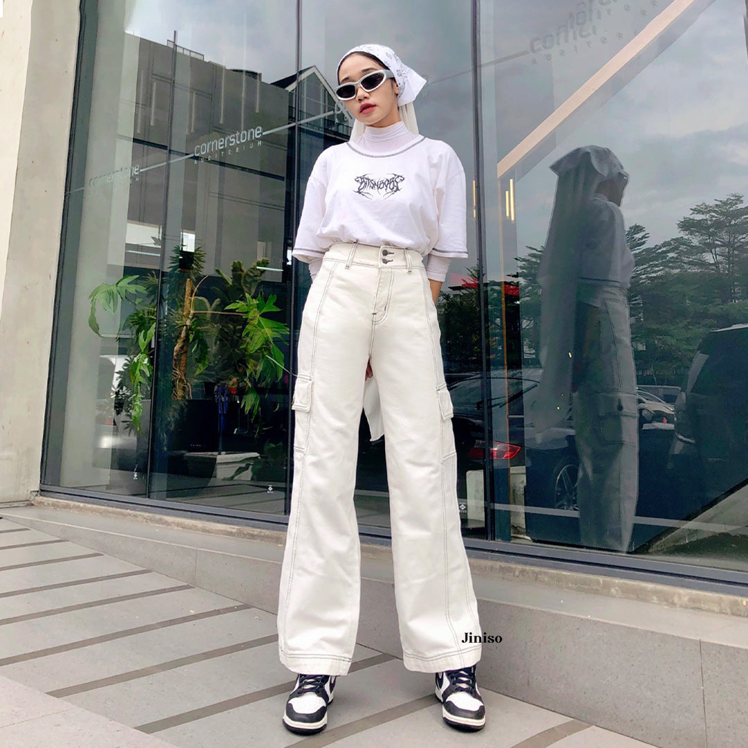 JINISO - Highwaist Cargo Loose Jeans 409 HANDS UP