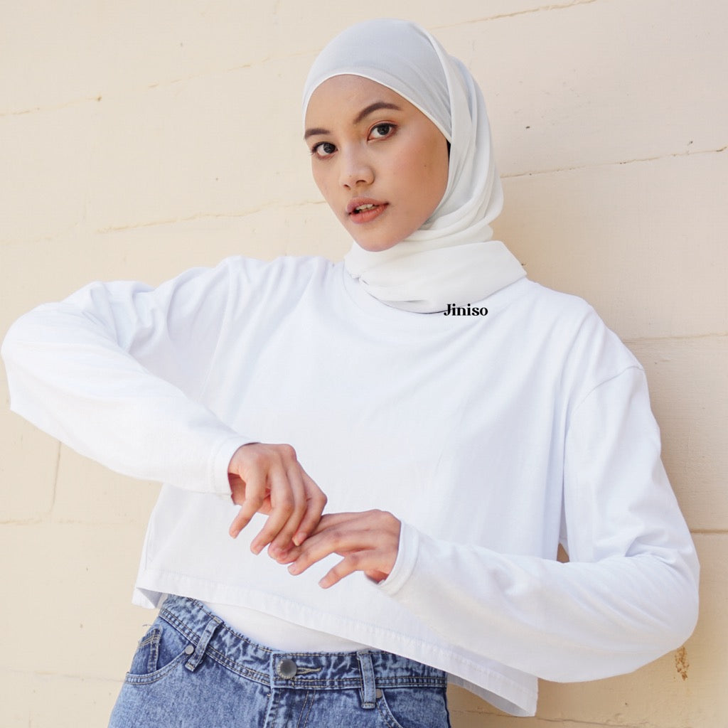 JINISO Kaos Crop Top Oversize Lengan Panjang Polos T-Shirt