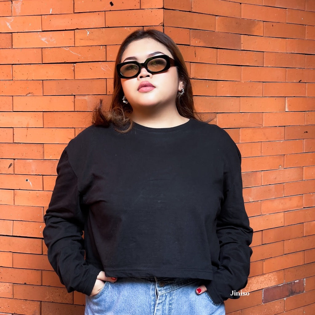 JINISO Kaos Big Size Crop Top Oversize Lengan Panjang Polos T-Shirt