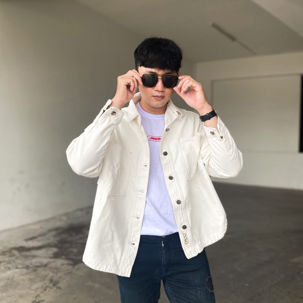 JINISO Pria Button Jaket Jeans Oversize Khaki