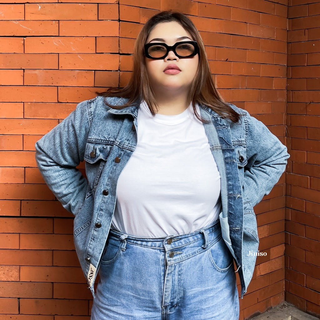 JINISO Big Size Vintage Blue Acid Oversize Jaket Jeans