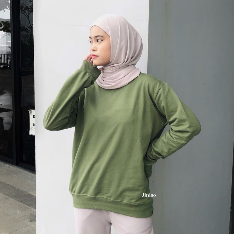 JINISO - Active Sweater Olive Green Oversize Loose Crewneck