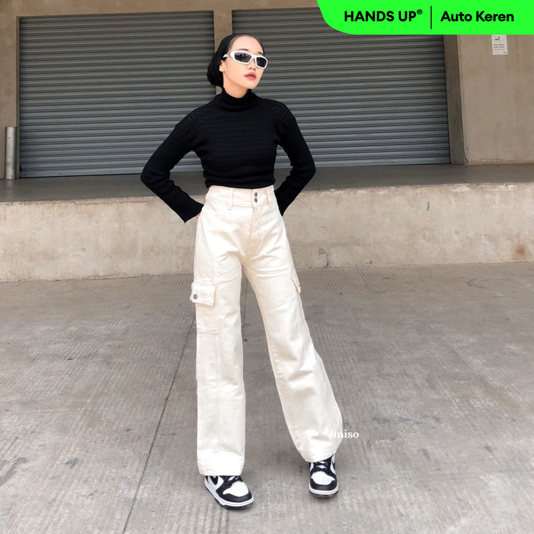 JINISO - Highwaist Cargo Loose Jeans Khaki 403 HANDS UP