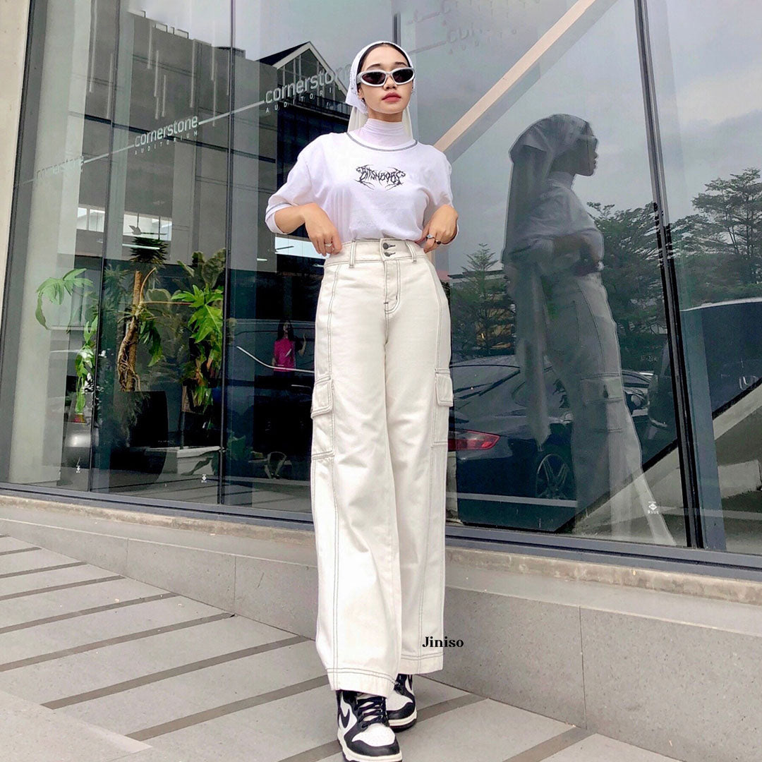 JINISO - Highwaist Cargo Loose Jeans 409 HANDS UP