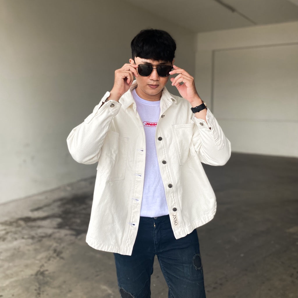 JINISO Pria Button Jaket Jeans Oversize Khaki