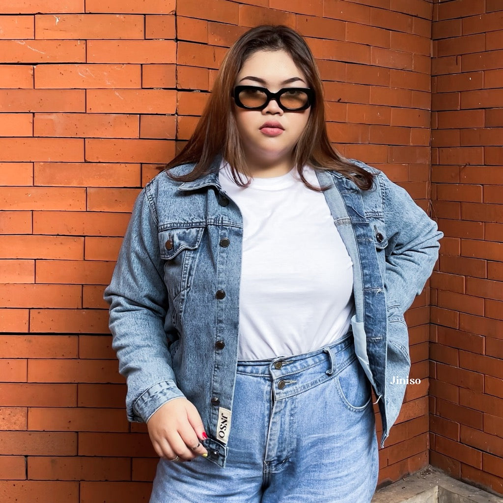 JINISO Big Size Vintage Blue Acid Oversize Jaket Jeans