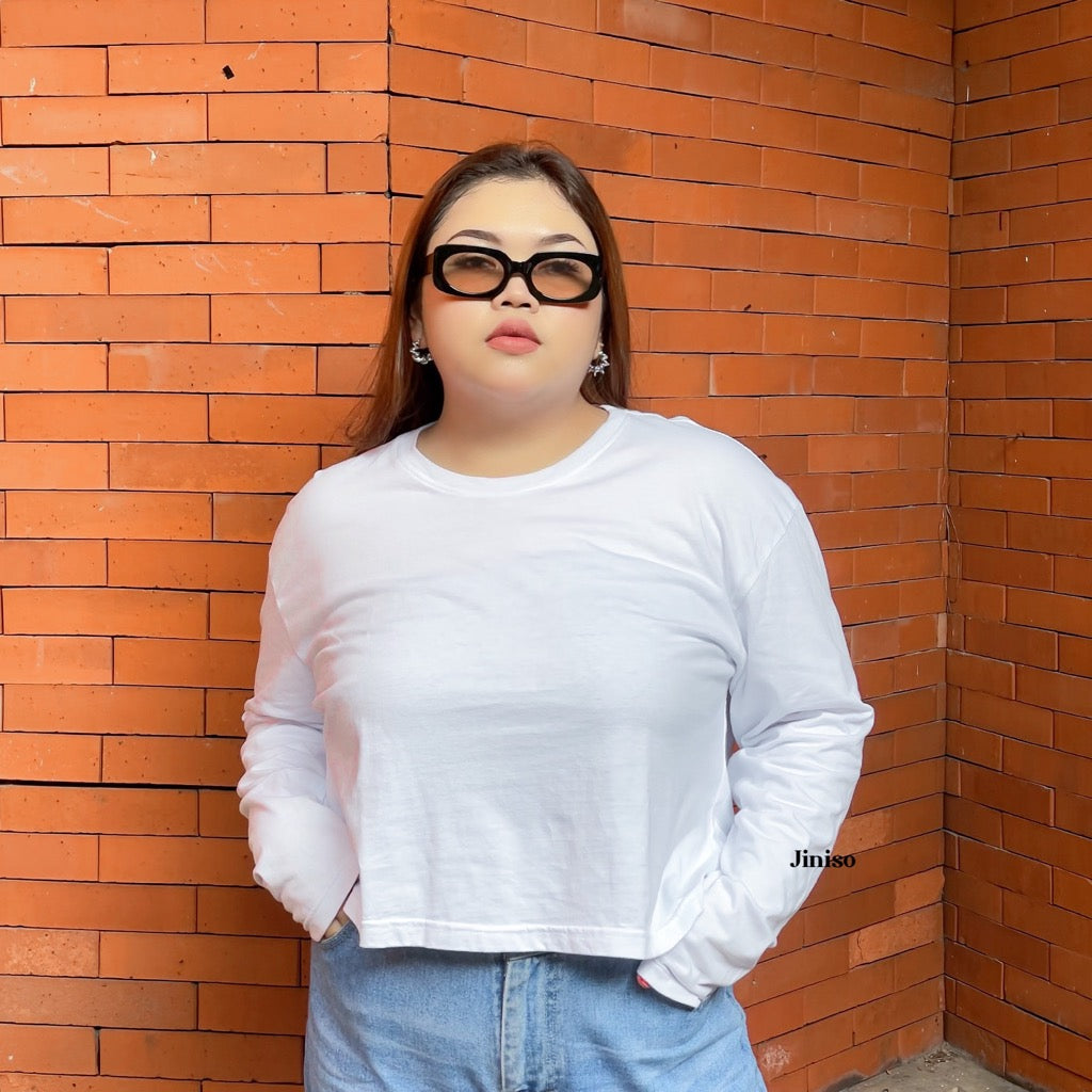 JINISO Kaos Big Size Crop Top Oversize Lengan Panjang Polos T-Shirt