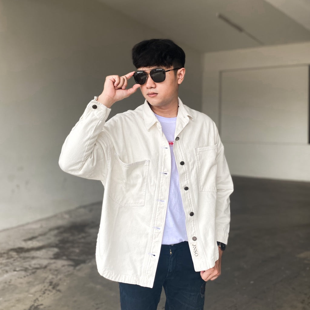 JINISO Pria Button Jaket Jeans Oversize Khaki