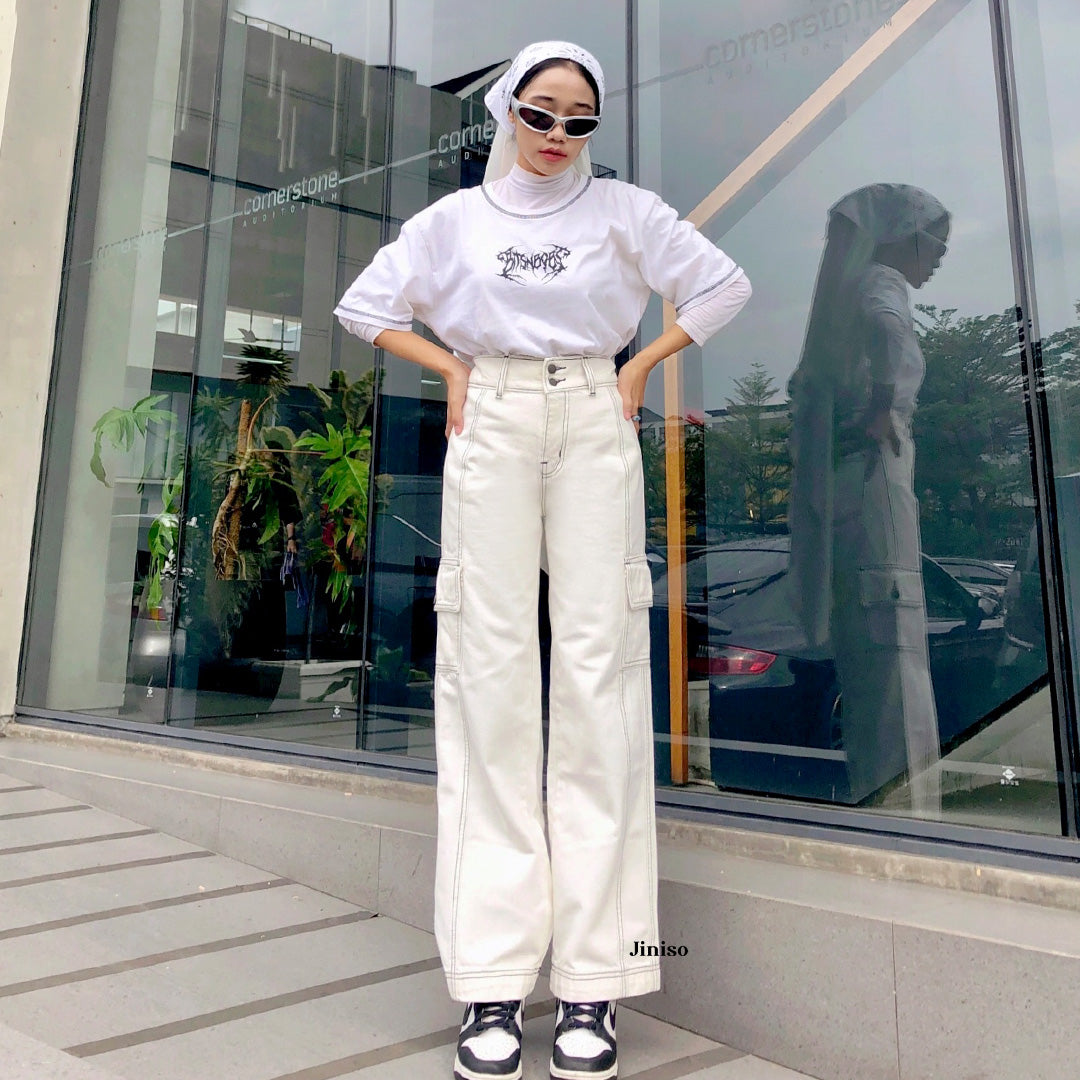 JINISO - Highwaist Cargo Loose Jeans 409 HANDS UP