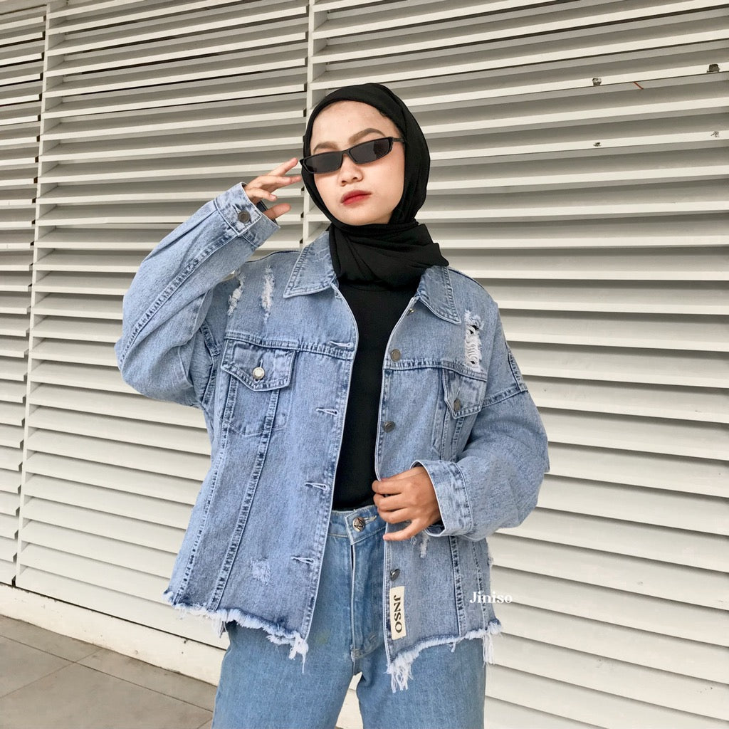JINISO Ripped Jaket Jeans Oversize Vintage Blue Acid