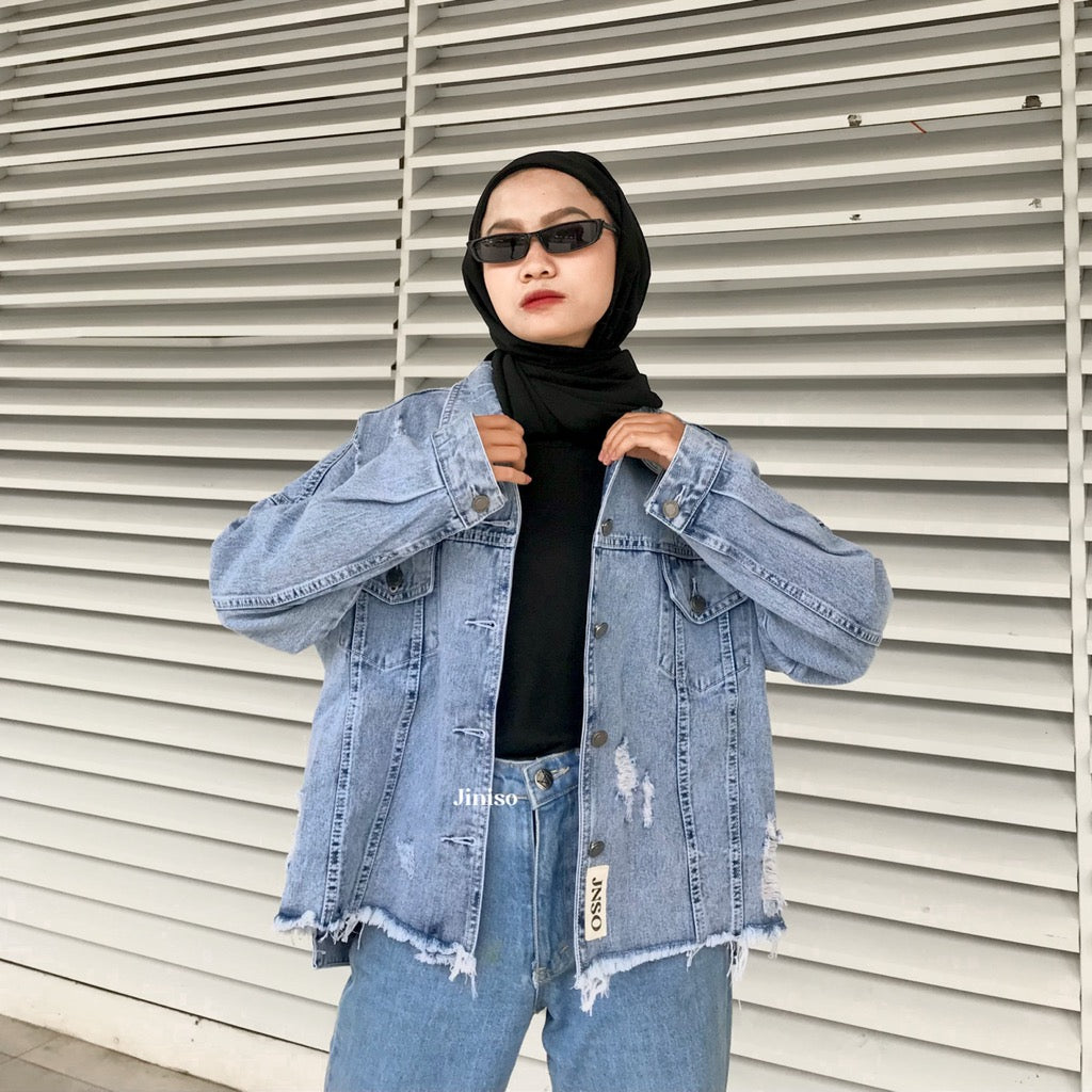 JINISO Ripped Jaket Jeans Oversize Vintage Blue Acid
