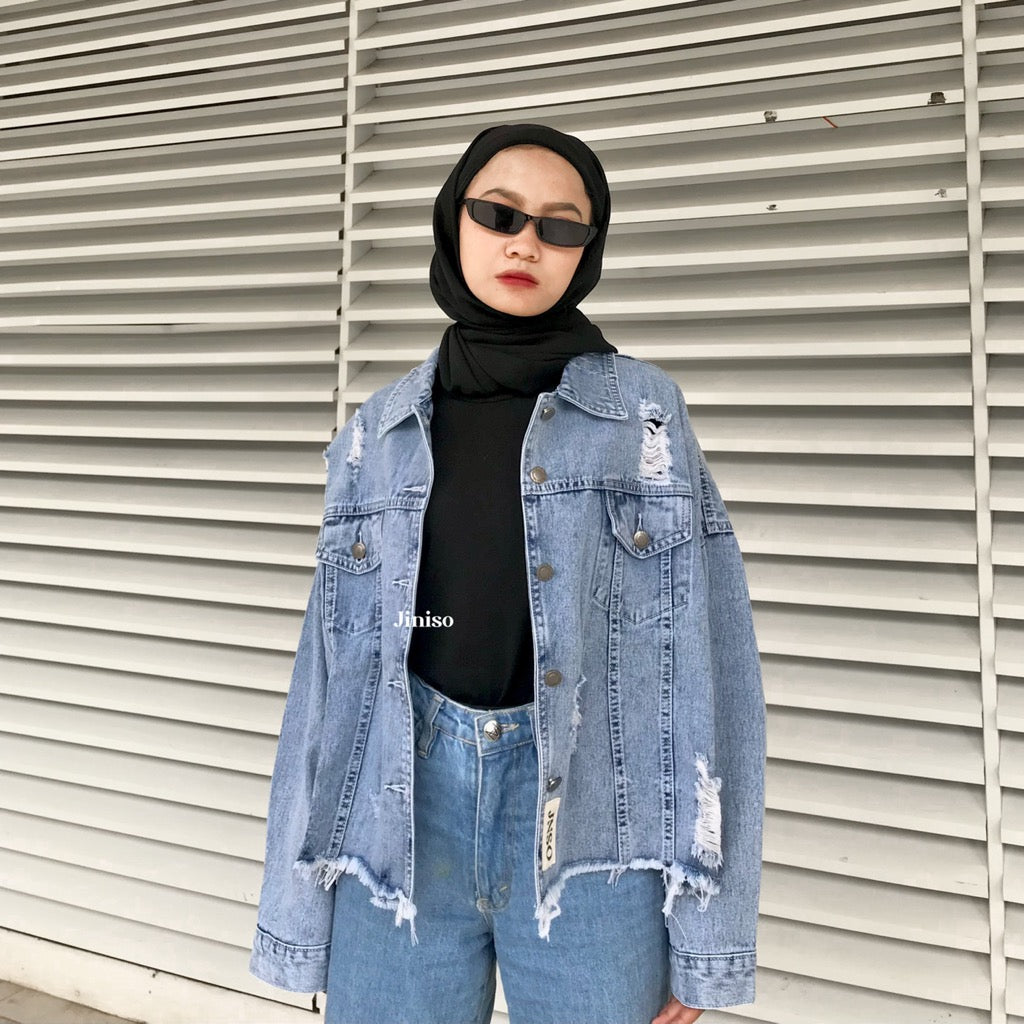 JINISO Ripped Jaket Jeans Oversize Vintage Blue Acid