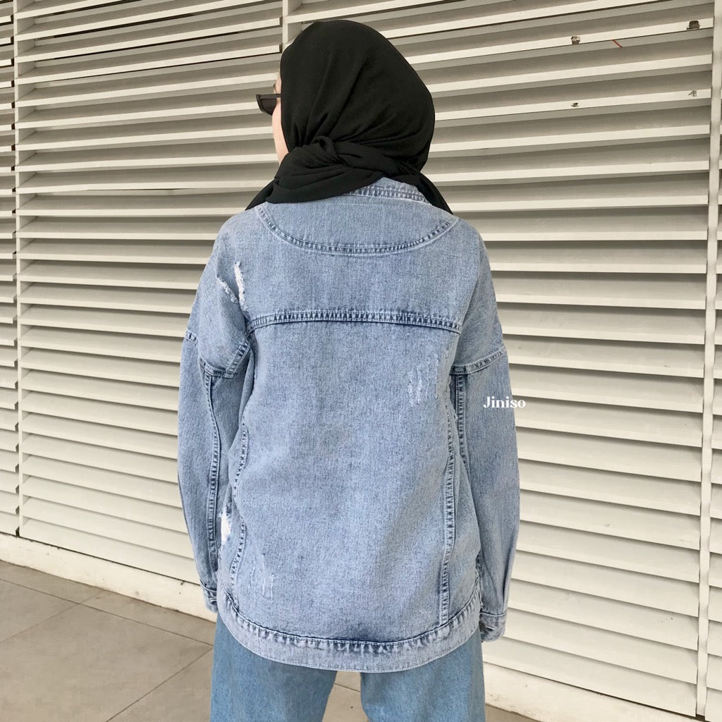 JINISO Ripped Jaket Jeans Oversize Vintage Blue Acid