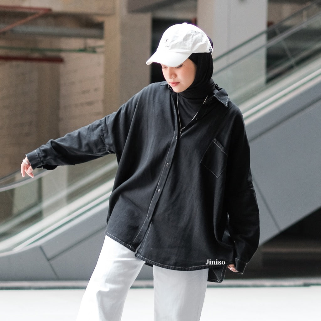 JINISO Kemeja Oversize Shirt Oreo Black HYPER ACTIVE