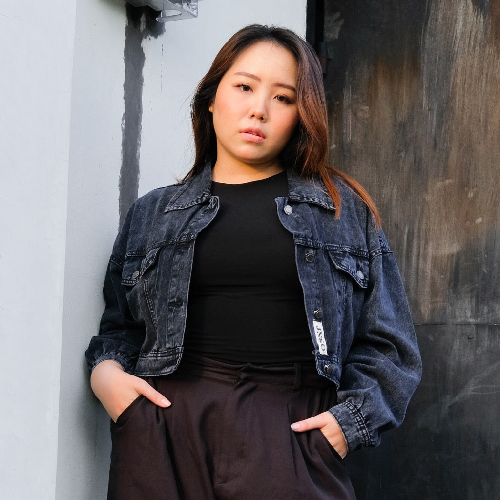 JINISO Big Size Jaket Crop Jeans Oversize Urban Black Acid