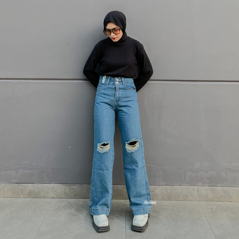 JINISO - Highwaist Baggy Ripped Jeans 505 MYSTIC GAL