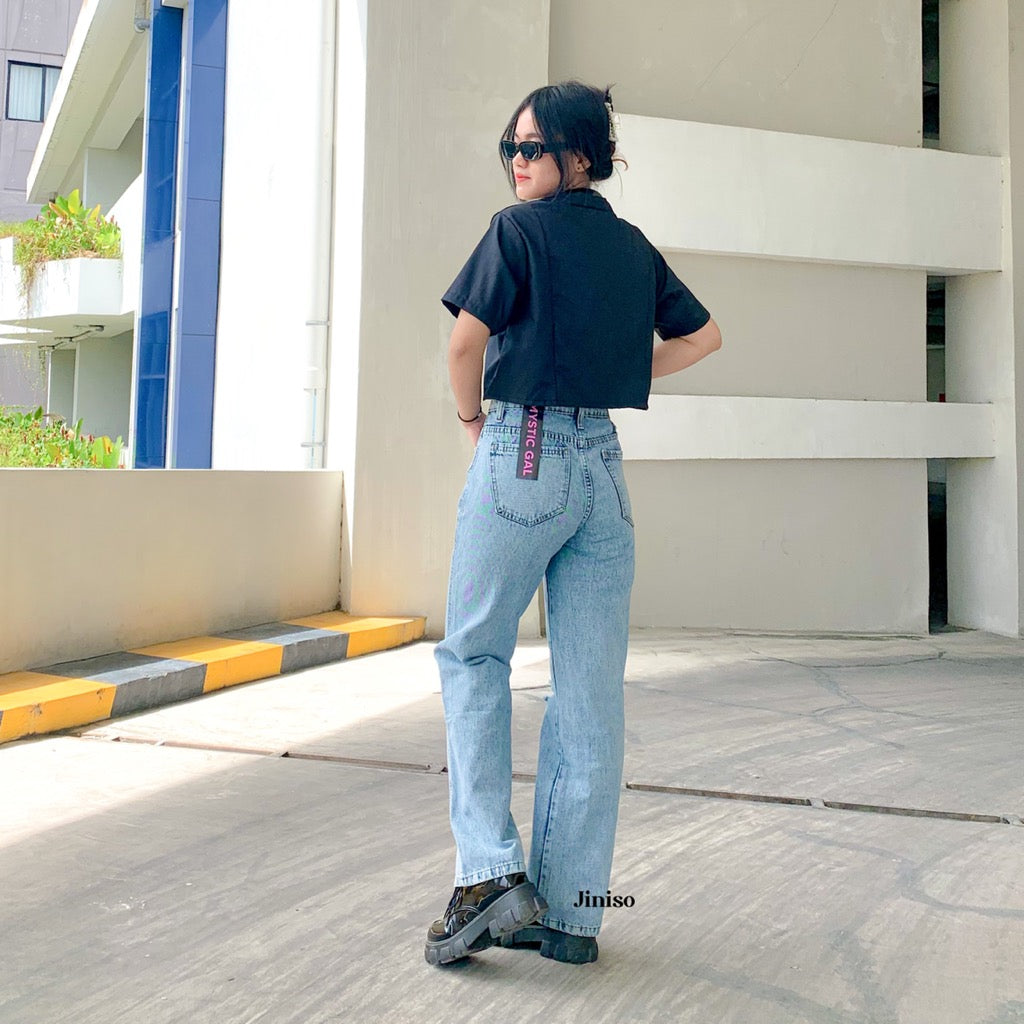 JINISO - Highwaist Loose Ripped Jeans 844 MYSTIC GAL