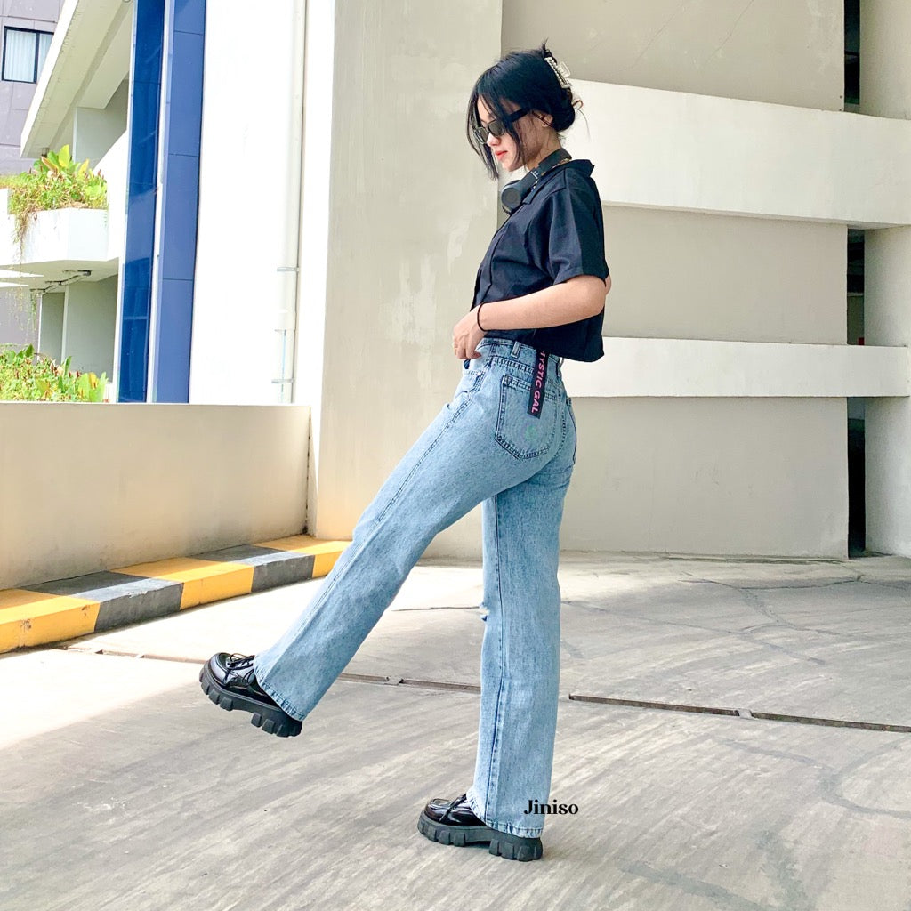 JINISO - Highwaist Loose Ripped Jeans 844 MYSTIC GAL