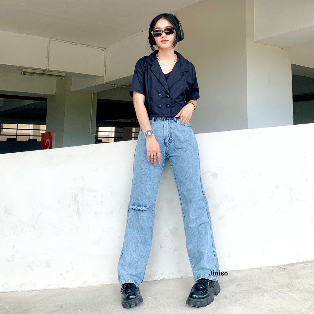 JINISO - Highwaist Loose Ripped Jeans 844 MYSTIC GAL