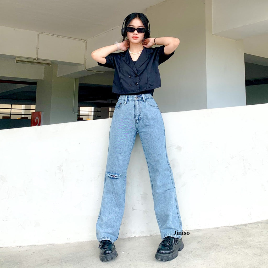 JINISO - Highwaist Loose Ripped Jeans 844 MYSTIC GAL