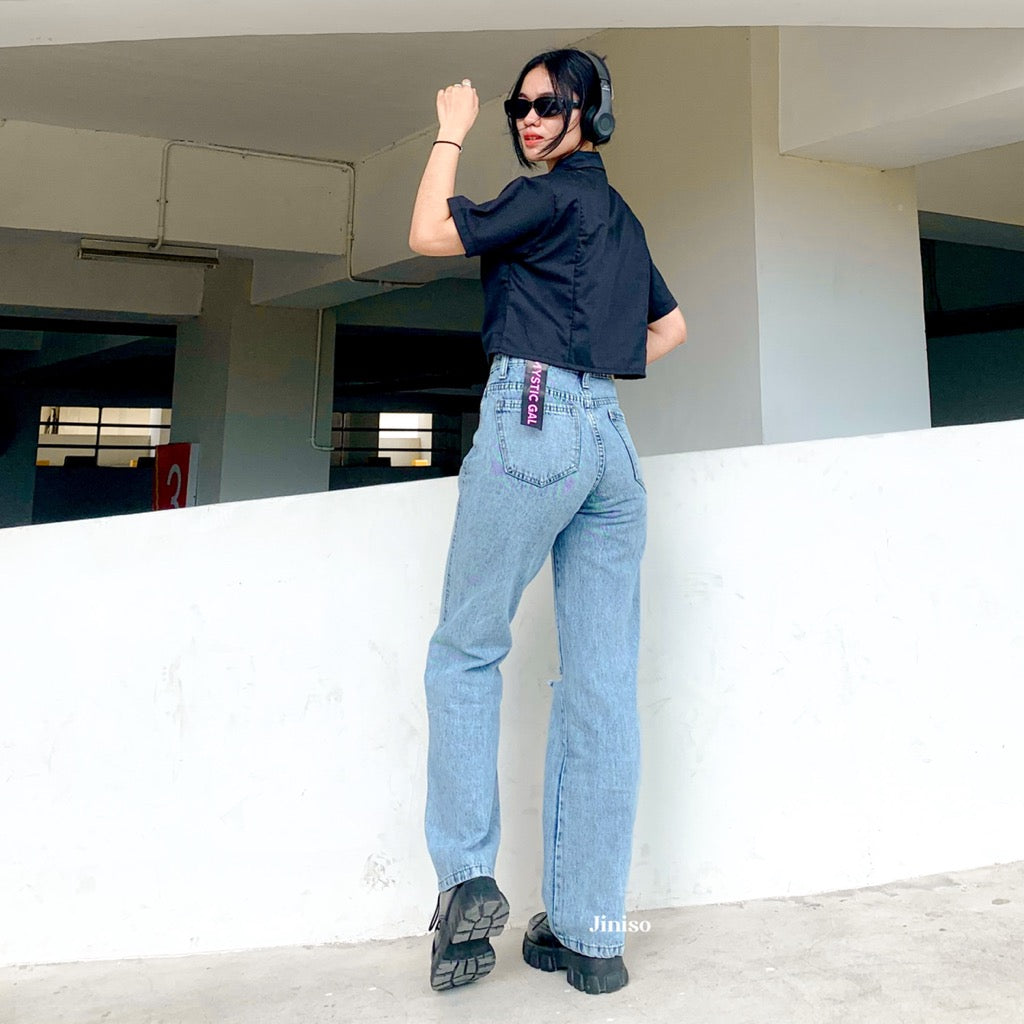 JINISO - Highwaist Loose Ripped Jeans 844 MYSTIC GAL