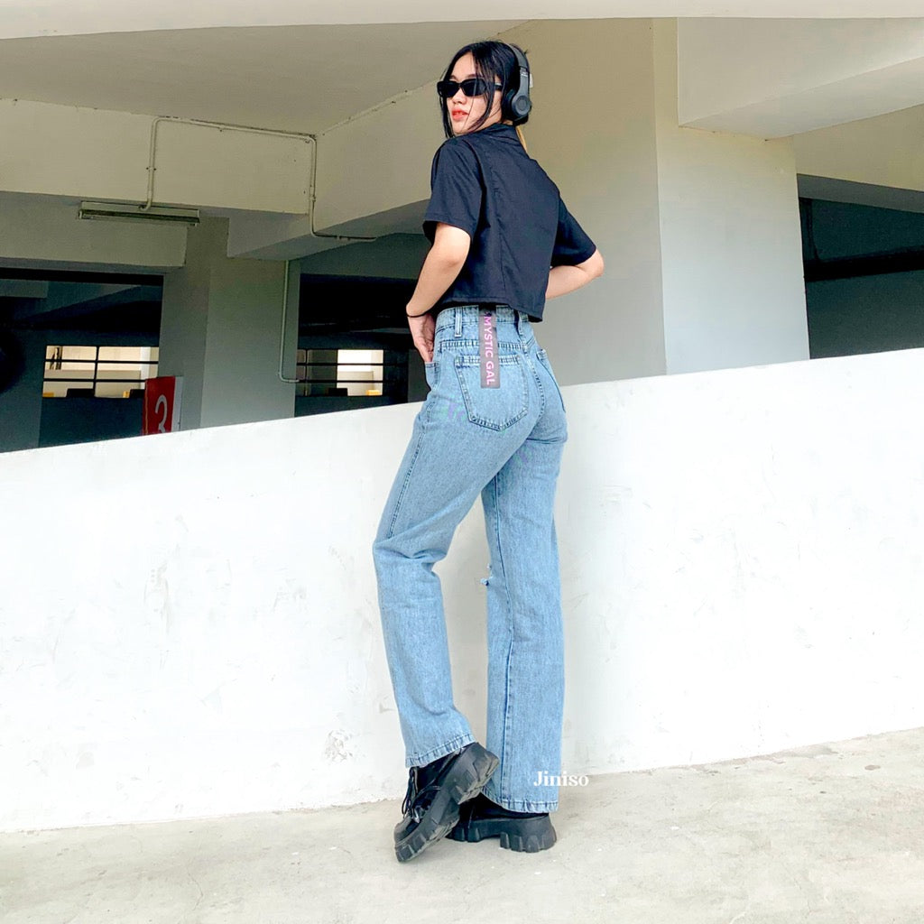 JINISO - Highwaist Loose Ripped Jeans 844 MYSTIC GAL