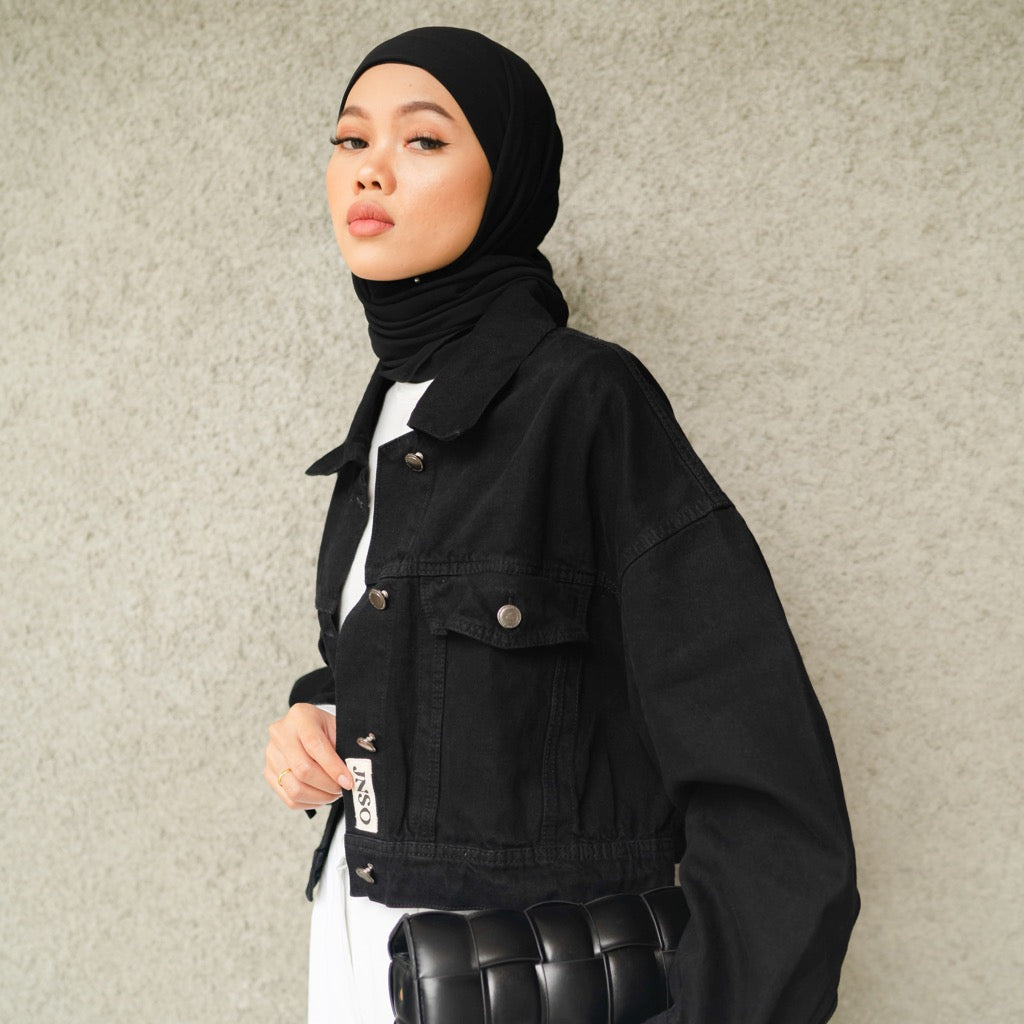 JINISO Jaket Crop Jeans Oversize Urban Black