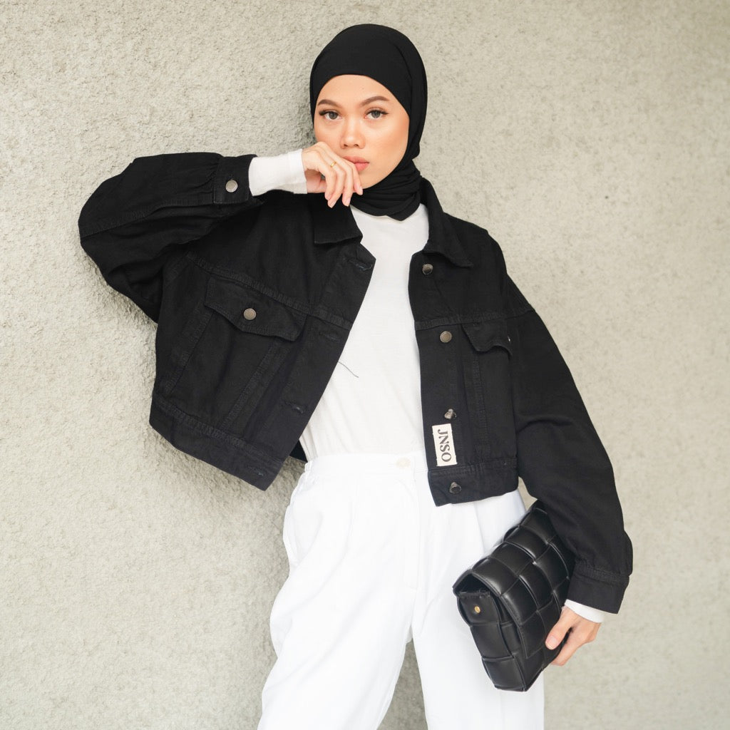 JINISO Jaket Crop Jeans Oversize Urban Black