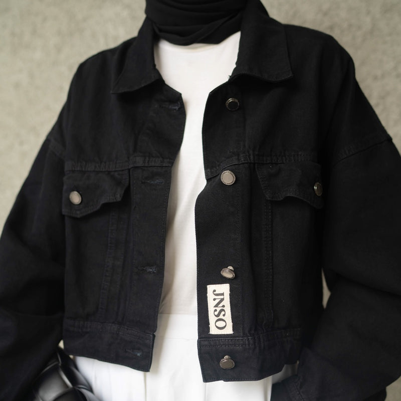 JINISO Jaket Crop Jeans Oversize Urban Black