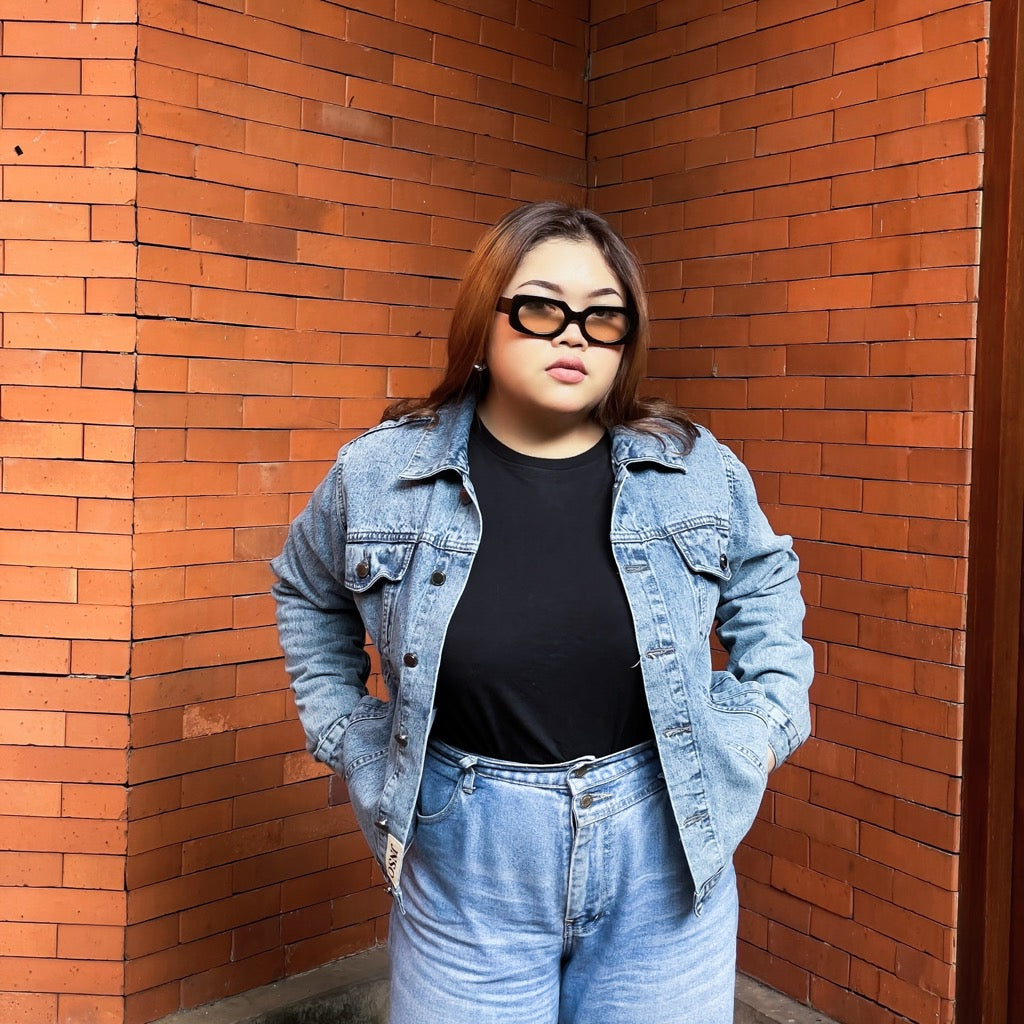 JINISO Big Size Vintage Blue Acid Oversize Jaket Jeans