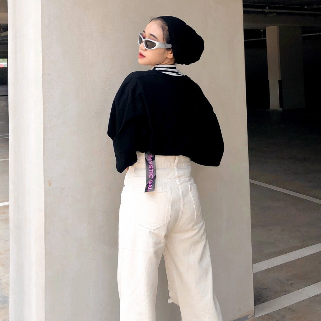 JINISO - Highwaist Baggy Ripped Jeans Khaki 506 MYSTIC GAL