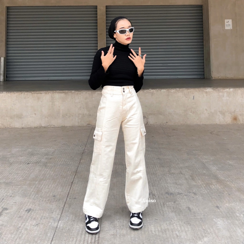 JINISO - Highwaist Cargo Loose Jeans Khaki 403 HANDS UP