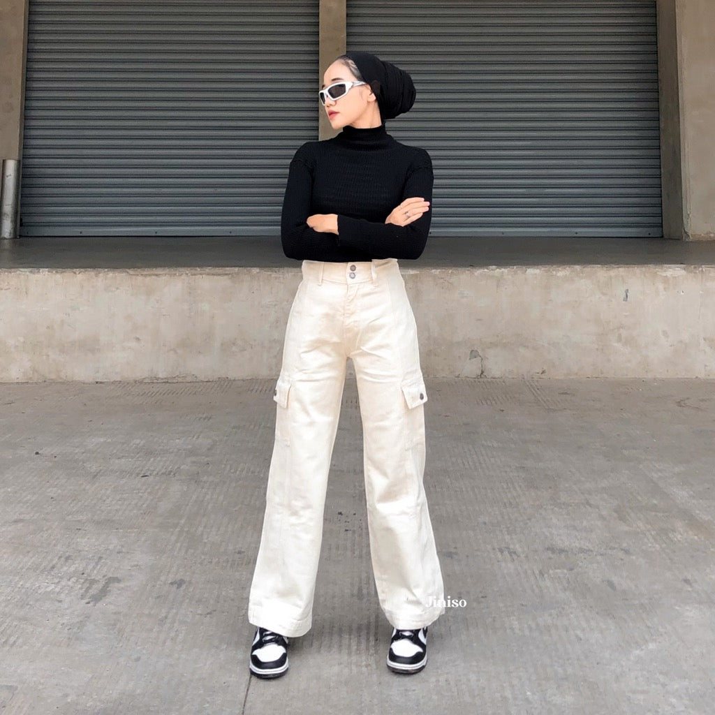 JINISO - Highwaist Cargo Loose Jeans Khaki 403 HANDS UP